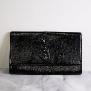 Saint Laurent Textured Patent Monogram Large Belle De Jour Clutch Black